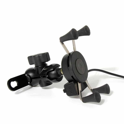 ABS Metal Clips Quad Lock Motorcycle Handlebar Mount With Charger 5V 2.1A